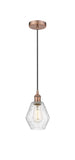 616-1P-AC-G654-6 Cord Hung 6" Antique Copper Mini Pendant - Seedy Cindyrella 6" Glass - LED Bulb - Dimmensions: 6 x 6 x 10<br>Minimum Height : 13<br>Maximum Height : 130 - Sloped Ceiling Compatible: Yes