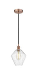 616-1P-AC-G654-8 Cord Hung 8" Antique Copper Mini Pendant - Seedy Cindyrella 8" Glass - LED Bulb - Dimmensions: 8 x 8 x 11<br>Minimum Height : 14<br>Maximum Height : 131 - Sloped Ceiling Compatible: Yes