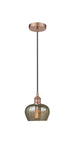 Cord Hung 6.5" Antique Copper Mini Pendant - Mercury Fenton Glass LED