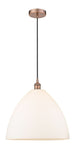 616-1P-AC-GBD-161 1-Light 16" Antique Copper Pendant - Matte White Edison Dome Glass - LED Bulb - Dimmensions: 16 x 16 x 18.75<br>Minimum Height : 21.75<br>Maximum Height : 138.75 - Sloped Ceiling Compatible: Yes
