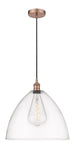 616-1P-AC-GBD-162 1-Light 16" Antique Copper Pendant - Matte White Edison Dome Glass - LED Bulb - Dimmensions: 16 x 16 x 18.75<br>Minimum Height : 21.75<br>Maximum Height : 138.75 - Sloped Ceiling Compatible: Yes