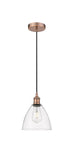 616-1P-AC-GBD-752 Cord Hung 7.5" Antique Copper Mini Pendant - Clear Edison Dome Glass - LED Bulb - Dimmensions: 7.5 x 7.5 x 11.25<br>Minimum Height : 14.25<br>Maximum Height : 131.25 - Sloped Ceiling Compatible: Yes