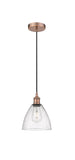 616-1P-AC-GBD-754 Cord Hung 7.5" Antique Copper Mini Pendant - Seedy Edison Dome Glass - LED Bulb - Dimmensions: 7.5 x 7.5 x 11.25<br>Minimum Height : 14.25<br>Maximum Height : 131.25 - Sloped Ceiling Compatible: Yes