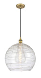 616-1P-BB-G1213-14 1-Light 13.75" Brushed Brass Pendant - Clear Athens Deco Swirl 8" Glass - LED Bulb - Dimmensions: 13.75 x 13.75 x 16.875<br>Minimum Height : 19.875<br>Maximum Height : 136.875 - Sloped Ceiling Compatible: Yes