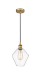 616-1P-BB-G652-8 Cord Hung 8" Brushed Brass Mini Pendant - Clear Cindyrella 8" Glass - LED Bulb - Dimmensions: 8 x 8 x 11<br>Minimum Height : 14<br>Maximum Height : 131 - Sloped Ceiling Compatible: Yes