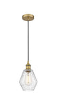 616-1P-BB-G654-6 Cord Hung 6" Brushed Brass Mini Pendant - Seedy Cindyrella 6" Glass - LED Bulb - Dimmensions: 6 x 6 x 10<br>Minimum Height : 13<br>Maximum Height : 130 - Sloped Ceiling Compatible: Yes
