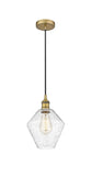 616-1P-BB-G654-8 Cord Hung 8" Brushed Brass Mini Pendant - Seedy Cindyrella 8" Glass - LED Bulb - Dimmensions: 8 x 8 x 11<br>Minimum Height : 14<br>Maximum Height : 131 - Sloped Ceiling Compatible: Yes