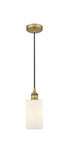 616-1P-BB-G801 Cord Hung 3.875" Brushed Brass Mini Pendant - Matte White Clymer Glass - LED Bulb - Dimmensions: 3.875 x 3.875 x 10<br>Minimum Height : 12.75<br>Maximum Height : 130.75 - Sloped Ceiling Compatible: Yes