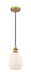 616-1P-BB-G81 Cord Hung 6" Brushed Brass Mini Pendant - Matte White Eaton Glass - LED Bulb - Dimmensions: 6 x 6 x 9.5<br>Minimum Height : 13.75<br>Maximum Height : 131.75 - Sloped Ceiling Compatible: Yes