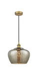 616-1P-BB-G96-L Cord Hung 11" Brushed Brass Mini Pendant - Large Mercury Fenton Glass - LED Bulb - Dimmensions: 11 x 11 x 11<br>Minimum Height : 14.5<br>Maximum Height : 132.5 - Sloped Ceiling Compatible: Yes