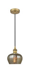 616-1P-BB-G96 Cord Hung 6.5" Brushed Brass Mini Pendant - Mercury Fenton Glass - LED Bulb - Dimmensions: 6.5 x 6.5 x 7.5<br>Minimum Height : 11.25<br>Maximum Height : 129.25 - Sloped Ceiling Compatible: Yes