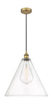 616-1P-BB-GBC-162 1-Light 16" Brushed Brass Pendant - Cased Matte White Edison Cone Glass - LED Bulb - Dimmensions: 16 x 16 x 18.75<br>Minimum Height : 21.75<br>Maximum Height : 138.75 - Sloped Ceiling Compatible: Yes