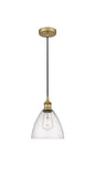 616-1P-BB-GBD-754 Cord Hung 7.5" Brushed Brass Mini Pendant - Seedy Edison Dome Glass - LED Bulb - Dimmensions: 7.5 x 7.5 x 11.25<br>Minimum Height : 14.25<br>Maximum Height : 131.25 - Sloped Ceiling Compatible: Yes