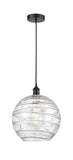 616-1P-BK-G1213-12 Cord Hung 12" Matte Black Mini Pendant - Clear Athens Deco Swirl 12" Glass - LED Bulb - Dimmensions: 12 x 12 x 15<br>Minimum Height : 17.75<br>Maximum Height : 133.75 - Sloped Ceiling Compatible: Yes