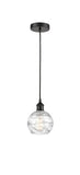 616-1P-BK-G1213-6 Cord Hung 6" Matte Black Mini Pendant - Clear Athens Deco Swirl 8" Glass - LED Bulb - Dimmensions: 6 x 6 x 8<br>Minimum Height : 13.75<br>Maximum Height : 131.75 - Sloped Ceiling Compatible: Yes