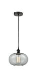 616-1P-BK-G247 Cord Hung 9.5" Matte Black Mini Pendant - Charcoal Gorham Glass - LED Bulb - Dimmensions: 9.5 x 9.5 x 11<br>Minimum Height : 13.75<br>Maximum Height : 131.75 - Sloped Ceiling Compatible: Yes