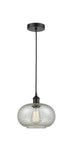 616-1P-BK-G249 Cord Hung 9.5" Matte Black Mini Pendant - Mica Gorham Glass - LED Bulb - Dimmensions: 9.5 x 9.5 x 11<br>Minimum Height : 13.75<br>Maximum Height : 131.75 - Sloped Ceiling Compatible: Yes