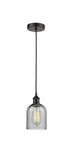 616-1P-BK-G257 Cord Hung 5" Matte Black Mini Pendant - Charcoal Caledonia Glass - LED Bulb - Dimmensions: 5 x 5 x 10<br>Minimum Height : 12.75<br>Maximum Height : 130.75 - Sloped Ceiling Compatible: Yes