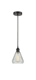 616-1P-BK-G275 Cord Hung 6" Matte Black Mini Pendant - Clear Crackle Conesus Glass - LED Bulb - Dimmensions: 6 x 6 x 10<br>Minimum Height : 13.75<br>Maximum Height : 131.75 - Sloped Ceiling Compatible: Yes