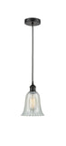 616-1P-BK-G2811 Cord Hung 6.25" Matte Black Mini Pendant - Mouchette Hanover Glass - LED Bulb - Dimmensions: 6.25 x 6.25 x 12<br>Minimum Height : 14.75<br>Maximum Height : 132.75 - Sloped Ceiling Compatible: Yes