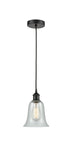 616-1P-BK-G2812 Cord Hung 6.25" Matte Black Mini Pendant - Fishnet Hanover Glass - LED Bulb - Dimmensions: 6.25 x 6.25 x 12<br>Minimum Height : 14.75<br>Maximum Height : 132.75 - Sloped Ceiling Compatible: Yes