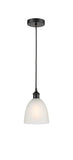 616-1P-BK-G381 Cord Hung 6" Matte Black Mini Pendant - White Castile Glass - LED Bulb - Dimmensions: 6 x 6 x 9<br>Minimum Height : 12.75<br>Maximum Height : 130.75 - Sloped Ceiling Compatible: Yes