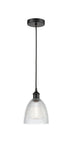 616-1P-BK-G382 Cord Hung 6" Matte Black Mini Pendant - Clear Castile Glass - LED Bulb - Dimmensions: 6 x 6 x 9<br>Minimum Height : 12.75<br>Maximum Height : 130.75 - Sloped Ceiling Compatible: Yes