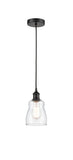 616-1P-BK-G392 Cord Hung 4.5" Matte Black Mini Pendant - Clear Ellery Glass - LED Bulb - Dimmensions: 4.5 x 4.5 x 8<br>Minimum Height : 12.75<br>Maximum Height : 130.75 - Sloped Ceiling Compatible: Yes