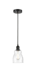 616-1P-BK-G394 Cord Hung 4.5" Matte Black Mini Pendant - Seedy Ellery Glass - LED Bulb - Dimmensions: 4.5 x 4.5 x 8<br>Minimum Height : 12.75<br>Maximum Height : 130.75 - Sloped Ceiling Compatible: Yes
