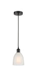616-1P-BK-G441 Cord Hung 5.75" Matte Black Mini Pendant - White Brookfield Glass - LED Bulb - Dimmensions: 5.75 x 5.75 x 8<br>Minimum Height : 12.75<br>Maximum Height : 130.75 - Sloped Ceiling Compatible: Yes