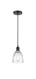 616-1P-BK-G442 Cord Hung 5.75" Matte Black Mini Pendant - Clear Brookfield Glass - LED Bulb - Dimmensions: 5.75 x 5.75 x 8<br>Minimum Height : 12.75<br>Maximum Height : 130.75 - Sloped Ceiling Compatible: Yes