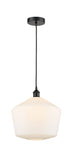 616-1P-BK-G651-12 Cord Hung 12" Matte Black Mini Pendant - Cased Matte White Cindyrella 12" Glass - LED Bulb - Dimmensions: 12 x 12 x 13.5<br>Minimum Height : 16.5<br>Maximum Height : 133.5 - Sloped Ceiling Compatible: Yes