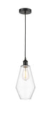 616-1P-BK-G652-7 Cord Hung 7" Matte Black Mini Pendant - Clear Cindyrella 7" Glass - LED Bulb - Dimmensions: 7 x 7 x 14.5<br>Minimum Height : 17.5<br>Maximum Height : 134.5 - Sloped Ceiling Compatible: Yes