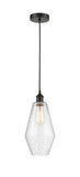 616-1P-BK-G654-7 Cord Hung 7" Matte Black Mini Pendant - Seedy Cindyrella 7" Glass - LED Bulb - Dimmensions: 7 x 7 x 14.5<br>Minimum Height : 17.5<br>Maximum Height : 134.5 - Sloped Ceiling Compatible: Yes