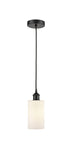 616-1P-BK-G801 Cord Hung 3.875" Matte Black Mini Pendant - Matte White Clymer Glass - LED Bulb - Dimmensions: 3.875 x 3.875 x 10<br>Minimum Height : 12.75<br>Maximum Height : 130.75 - Sloped Ceiling Compatible: Yes