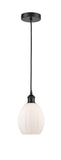 616-1P-BK-G81 Cord Hung 6" Matte Black Mini Pendant - Matte White Eaton Glass - LED Bulb - Dimmensions: 6 x 6 x 9.5<br>Minimum Height : 13.75<br>Maximum Height : 131.75 - Sloped Ceiling Compatible: Yes