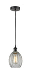 616-1P-BK-G82 Cord Hung 6" Matte Black Mini Pendant - Clear Eaton Glass - LED Bulb - Dimmensions: 6 x 6 x 9.5<br>Minimum Height : 13.75<br>Maximum Height : 131.75 - Sloped Ceiling Compatible: Yes