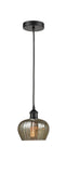 616-1P-BK-G96 Cord Hung 6.5" Matte Black Mini Pendant - Mercury Fenton Glass - LED Bulb - Dimmensions: 6.5 x 6.5 x 7.5<br>Minimum Height : 11.25<br>Maximum Height : 129.25 - Sloped Ceiling Compatible: Yes