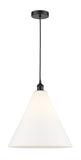 616-1P-BK-GBC-161 1-Light 16" Matte Black Pendant - Matte White Cased Edison Cone Glass - LED Bulb - Dimmensions: 16 x 16 x 18.75<br>Minimum Height : 21.75<br>Maximum Height : 138.75 - Sloped Ceiling Compatible: Yes