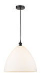 616-1P-BK-GBD-161 1-Light 16" Matte Black Pendant - Matte White Edison Dome Glass - LED Bulb - Dimmensions: 16 x 16 x 18.75<br>Minimum Height : 21.75<br>Maximum Height : 138.75 - Sloped Ceiling Compatible: Yes