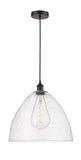 616-1P-BK-GBD-164 1-Light 16" Matte Black Pendant - Seedy Edison Dome Glass - LED Bulb - Dimmensions: 16 x 16 x 18.75<br>Minimum Height : 21.75<br>Maximum Height : 138.75 - Sloped Ceiling Compatible: Yes