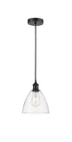 616-1P-BK-GBD-752 Cord Hung 7.5" Matte Black Mini Pendant - Clear Edison Dome Glass - LED Bulb - Dimmensions: 7.5 x 7.5 x 11.25<br>Minimum Height : 14.25<br>Maximum Height : 131.25 - Sloped Ceiling Compatible: Yes