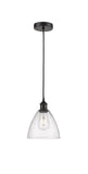 616-1P-BK-GBD-754 Cord Hung 7.5" Matte Black Mini Pendant - Seedy Edison Dome Glass - LED Bulb - Dimmensions: 7.5 x 7.5 x 11.25<br>Minimum Height : 14.25<br>Maximum Height : 131.25 - Sloped Ceiling Compatible: Yes