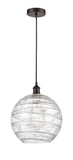 616-1P-OB-G1213-12 Cord Hung 12" Oil Rubbed Bronze Mini Pendant - Clear Athens Deco Swirl 12" Glass - LED Bulb - Dimmensions: 12 x 12 x 15<br>Minimum Height : 17.75<br>Maximum Height : 133.75 - Sloped Ceiling Compatible: Yes