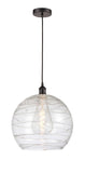 616-1P-OB-G1213-14 1-Light 13.75" Oil Rubbed Bronze Pendant - Clear Athens Deco Swirl 8" Glass - LED Bulb - Dimmensions: 13.75 x 13.75 x 16.875<br>Minimum Height : 19.875<br>Maximum Height : 136.875 - Sloped Ceiling Compatible: Yes