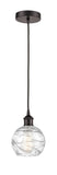 616-1P-OB-G1213-6 Cord Hung 6" Oil Rubbed Bronze Mini Pendant - Clear Athens Deco Swirl 8" Glass - LED Bulb - Dimmensions: 6 x 6 x 8<br>Minimum Height : 13.75<br>Maximum Height : 131.75 - Sloped Ceiling Compatible: Yes