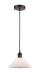616-1P-OB-G131 Cord Hung 8.375" Oil Rubbed Bronze Mini Pendant - Matte White Orwell Glass - LED Bulb - Dimmensions: 8.375 x 8.375 x 6.5<br>Minimum Height : 10.75<br>Maximum Height : 128.75 - Sloped Ceiling Compatible: Yes