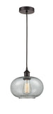 616-1P-OB-G247 Cord Hung 9.5" Oil Rubbed Bronze Mini Pendant - Charcoal Gorham Glass - LED Bulb - Dimmensions: 9.5 x 9.5 x 11<br>Minimum Height : 13.75<br>Maximum Height : 131.75 - Sloped Ceiling Compatible: Yes