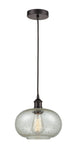 616-1P-OB-G249 Cord Hung 9.5" Oil Rubbed Bronze Mini Pendant - Mica Gorham Glass - LED Bulb - Dimmensions: 9.5 x 9.5 x 11<br>Minimum Height : 13.75<br>Maximum Height : 131.75 - Sloped Ceiling Compatible: Yes