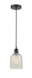 616-1P-OB-G2511 Cord Hung 5" Oil Rubbed Bronze Mini Pendant - Mouchette Caledonia Glass - LED Bulb - Dimmensions: 5 x 5 x 10<br>Minimum Height : 12.75<br>Maximum Height : 130.75 - Sloped Ceiling Compatible: Yes